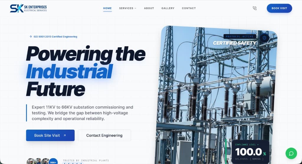 Industrial business website homepage design for SK Enterprises electrical services