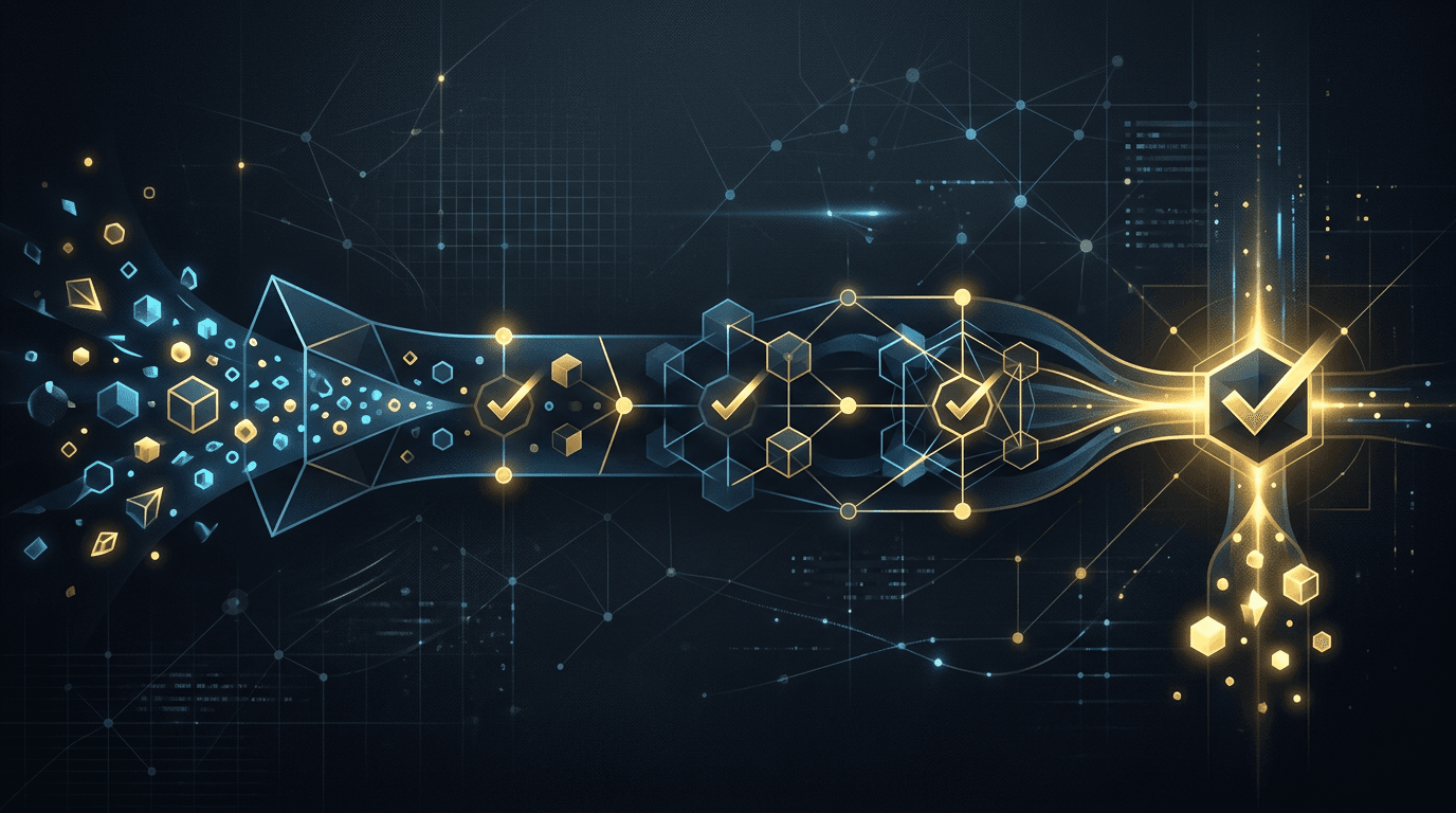 Abstract pipeline and flow motifs suggesting business systems and client conversion on a dark background