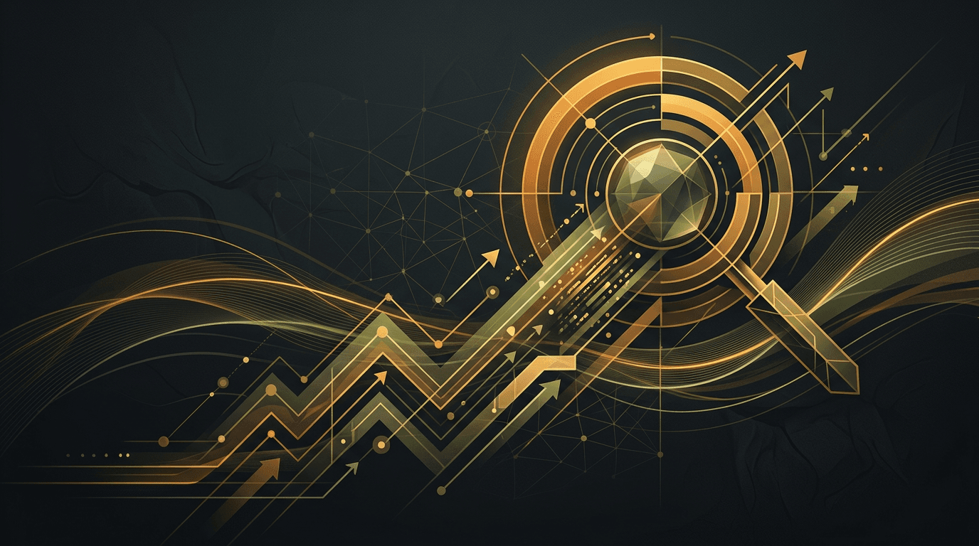 Abstract speed and search motifs suggesting technical SEO and web performance on a dark background