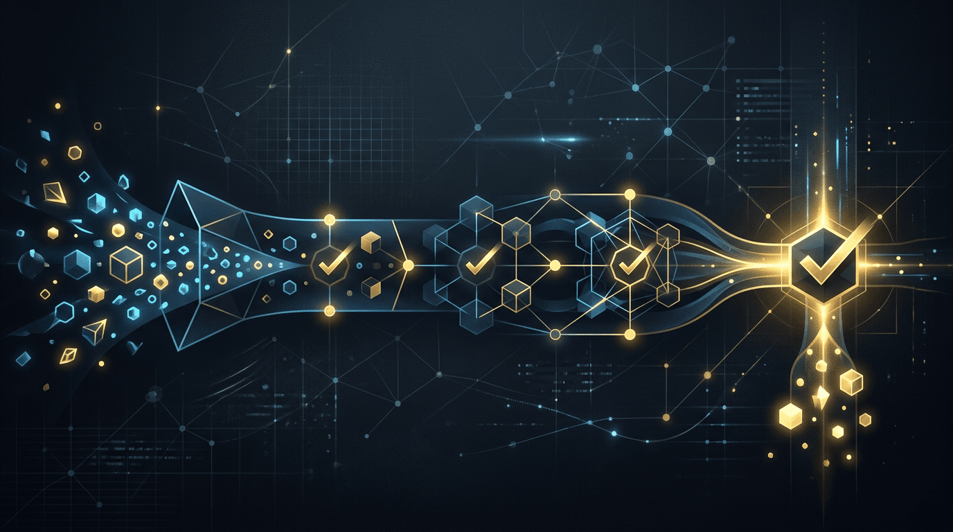 Abstract pipeline and flow motifs suggesting business systems and client conversion on a dark background